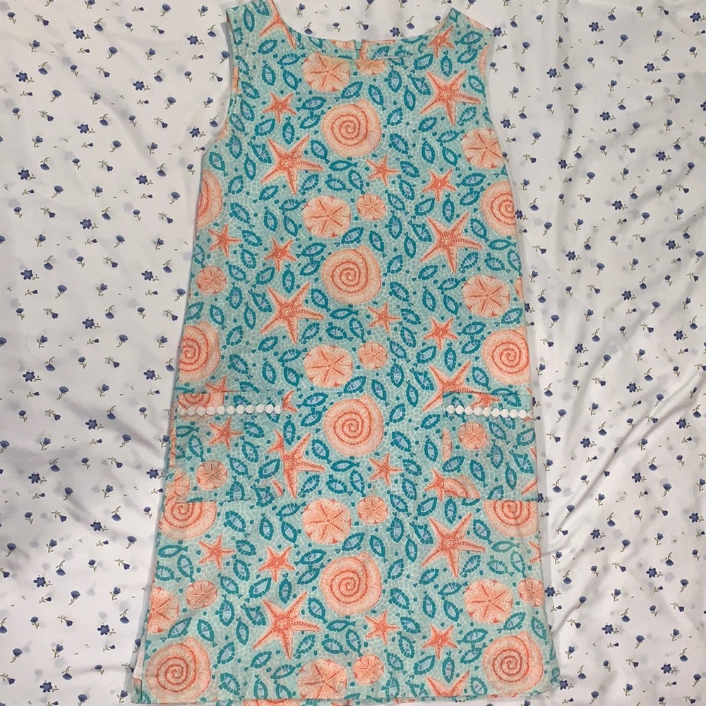 Lilly Pulitzer Beach Print Dress | 12 | Blue and Coral | Excellent Condition